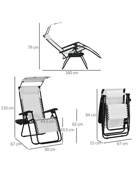 Outsunny 2 Piece Foldable Reclining Garden Chair with Headrest, Zero Gravity Deck Sun Lounger Seat Chair with Footrest, Armrest, - pic 118229 | FastDaddyshop
