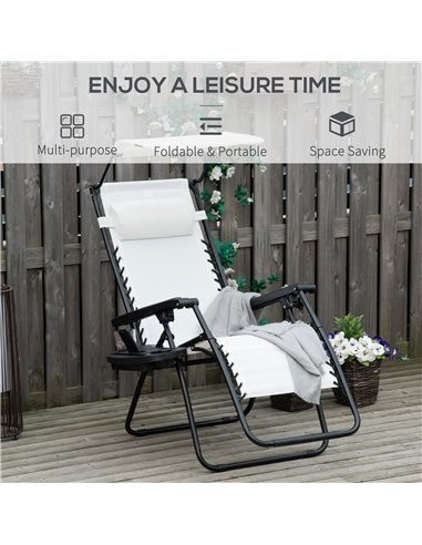 Outsunny 2 Piece Foldable Reclining Garden Chair with Headrest, Zero Gravity Deck Sun Lounger Seat Chair with Footrest, Armrest,