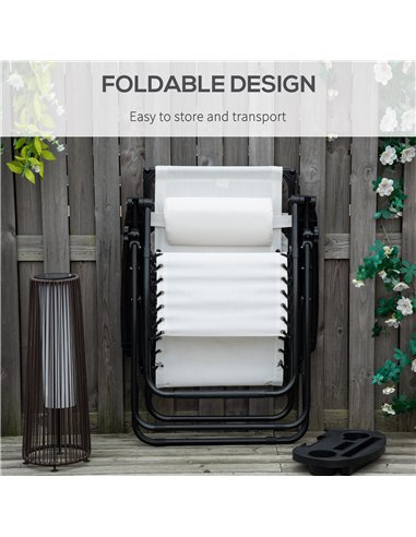 Outsunny 2 Piece Foldable Reclining Garden Chair with Headrest, Zero Gravity Deck Sun Lounger Seat Chair with Footrest, Armrest,