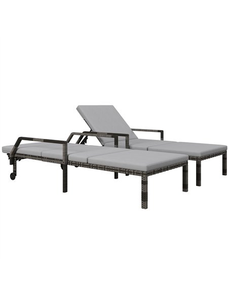 Outsunny Outdoor PE Rattan Sun Lounger Set of 2, Wicker Chaise Recliner Garden Chair with 5-Level Adjustable Backrest and 2 Whee - pic 118236 | FastDaddyshop