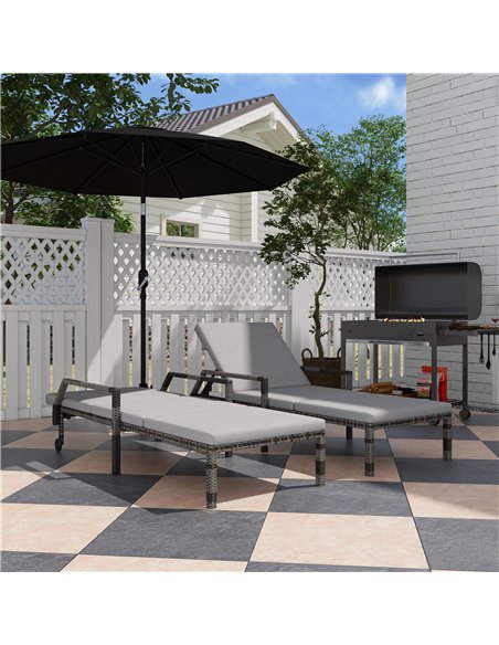 Outsunny Outdoor PE Rattan Sun Lounger Set of 2, Wicker Chaise Recliner Garden Chair with 5-Level Adjustable Backrest and 2 Whee - pic 118237 | FastDaddyshop