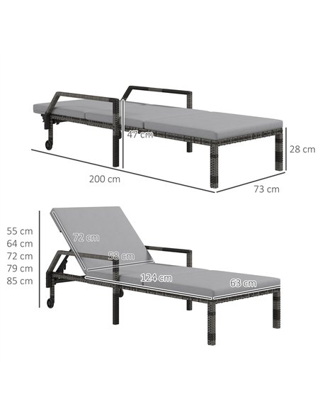 Outsunny Outdoor PE Rattan Sun Lounger Set of 2, Wicker Chaise Recliner Garden Chair with 5-Level Adjustable Backrest and 2 Whee - pic 118238 | FastDaddyshop