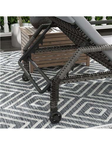 Outsunny Outdoor PE Rattan Sun Lounger Set of 2, Wicker Chaise Recliner Garden Chair with 5-Level Adjustable Backrest and 2 Whee