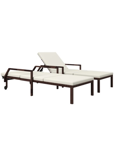 Outsunny Outdoor PE Rattan Sun Lounger Set of 2, Wicker Chaise Recliner Garden Chair with 5-Level Adjustable Backrest and 2 Whee - pic 118245 | FastDaddyshop