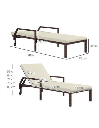 Outsunny Outdoor PE Rattan Sun Lounger Set of 2, Wicker Chaise Recliner Garden Chair with 5-Level Adjustable Backrest and 2 Whee