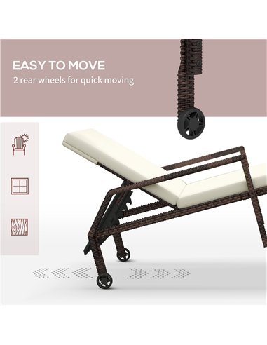 Outsunny Outdoor PE Rattan Sun Lounger Set of 2, Wicker Chaise Recliner Garden Chair with 5-Level Adjustable Backrest and 2 Whee