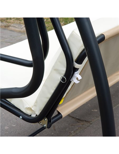 Outsunny 2-in-1 Garden Swing Seat Bed 3 Seater Swing Chair Hammock Bench Bed with Tilting Canopy and 2 Cushions, Cream White - pic 11825 | FastDaddyshop