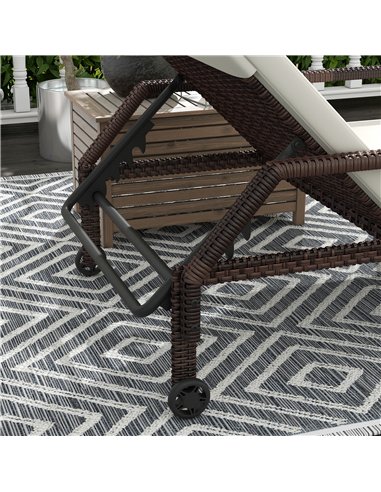 Outsunny Outdoor PE Rattan Sun Lounger Set of 2, Wicker Chaise Recliner Garden Chair with 5-Level Adjustable Backrest and 2 Whee
