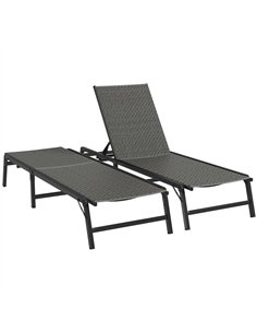 Outsunny Foldable Outdoor PE Rattan Sun Lounger Set of 2, Patio Wicker Recliners Lounge Chair w/ 5-Level Adjustable Backrest, fo