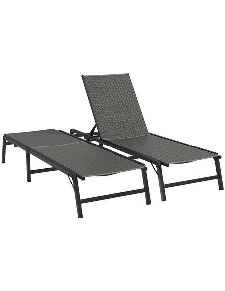 Outsunny Foldable Outdoor PE Rattan Sun Lounger Set of 2, Patio Wicker Recliners Lounge Chair w/ 5-Level Adjustable Backrest, fo - pic 118254 | FastDaddyshop