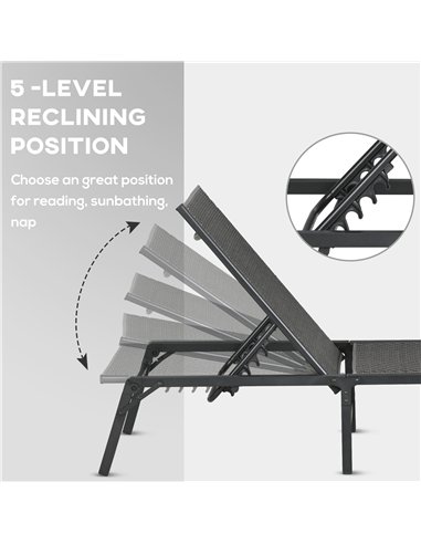 Outsunny Foldable Outdoor PE Rattan Sun Lounger Set of 2, Patio Wicker Recliners Lounge Chair w/ 5-Level Adjustable Backrest, fo