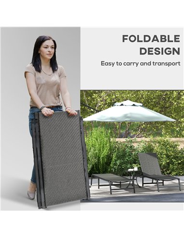 Outsunny Foldable Outdoor PE Rattan Sun Lounger Set of 2, Patio Wicker Recliners Lounge Chair w/ 5-Level Adjustable Backrest, fo
