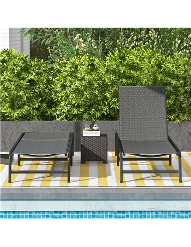 Outsunny Foldable Outdoor PE Rattan Sun Lounger Set of 2, Patio Wicker Recliners Lounge Chair w/ 5-Level Adjustable Backrest, fo