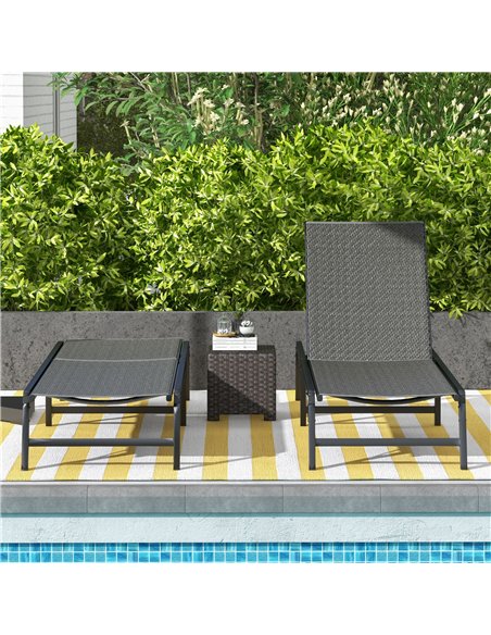 Outsunny Foldable Outdoor PE Rattan Sun Lounger Set of 2, Patio Wicker Recliners Lounge Chair w/ 5-Level Adjustable Backrest, fo - pic 118260 | FastDaddyshop