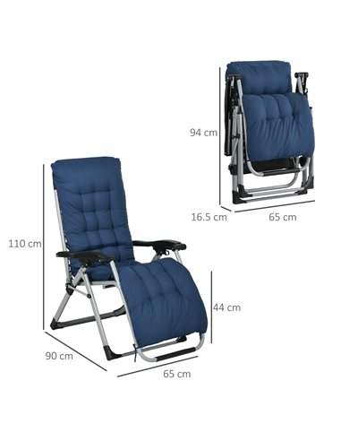 Outsunny 2 Piece Reclining Zero Gravity Sun Loungers with Cushions, Blue
