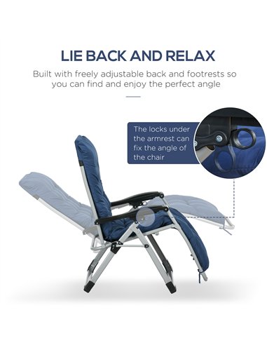 Outsunny 2 Piece Reclining Zero Gravity Sun Loungers with Cushions, Blue