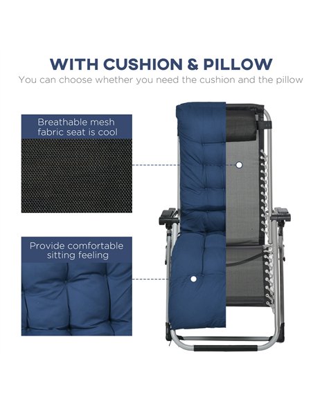 Outsunny 2 Piece Reclining Zero Gravity Sun Loungers with Cushions, Blue - pic 118268 | FastDaddyshop