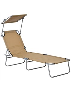 Outsunny Sun Lounger, with Adjustable Face Canopy - Brown