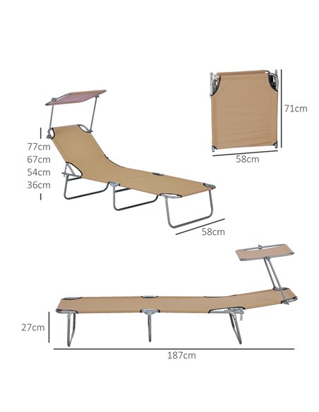 Outsunny Sun Lounger, with Adjustable Face Canopy - Brown - pic 118274 | FastDaddyshop