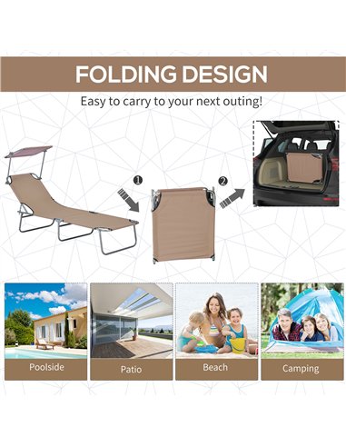 Outsunny Sun Lounger, with Adjustable Face Canopy - Brown