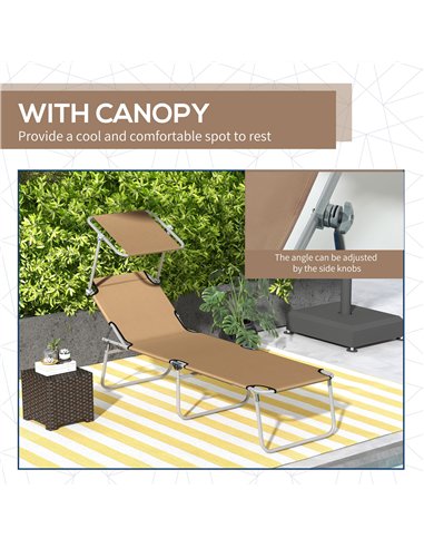 Outsunny Sun Lounger, with Adjustable Face Canopy - Brown