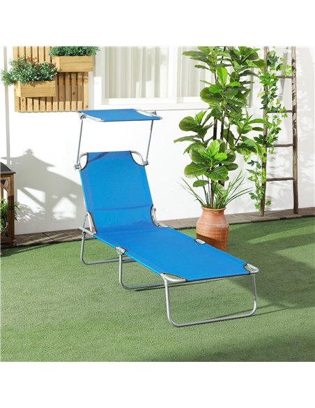 Outsunny Sun Lounger, with Adjustable Face Canopy - Bright Blue - pic 118282 | FastDaddyshop