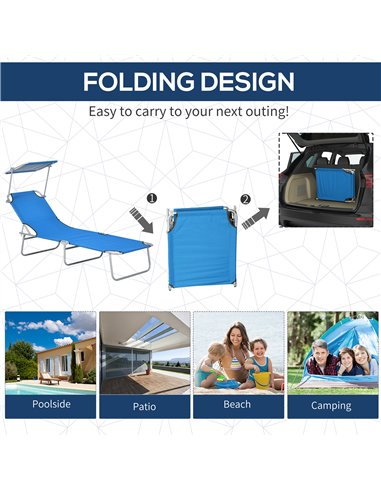 Outsunny Sun Lounger, with Adjustable Face Canopy - Bright Blue