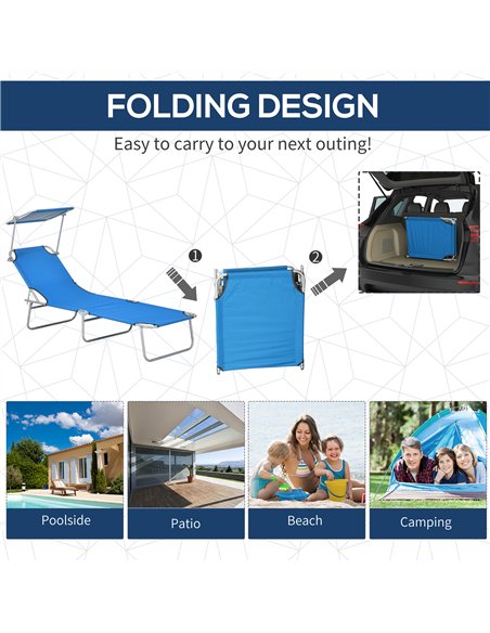 Outsunny Sun Lounger, with Adjustable Face Canopy - Bright Blue - pic 118284 | FastDaddyshop