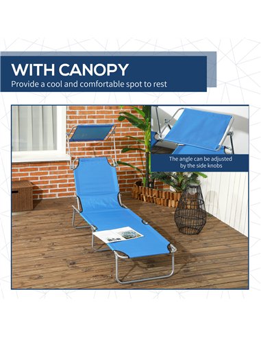 Outsunny Sun Lounger, with Adjustable Face Canopy - Bright Blue