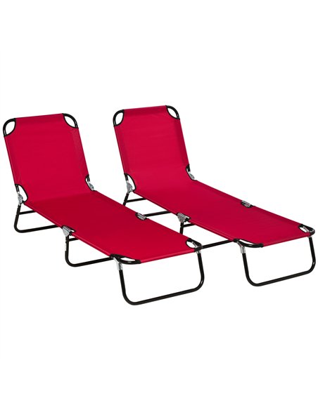 Outsunny Folding Sun Loungers Set of 2, Outdoor Day Bed with 5-Position Adjustable Backrest, Portable Recliner Garden Chairs wit - pic 118290 | FastDaddyshop