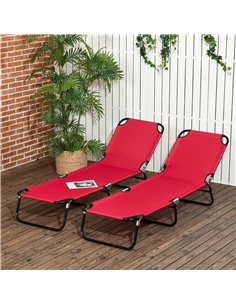 Outsunny Folding Sun Loungers Set of 2, Outdoor Day Bed with 5-Position Adjustable Backrest, Portable Recliner Garden Chairs wit 2
