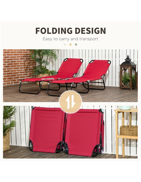 Outsunny Folding Sun Loungers Set of 2, Outdoor Day Bed with 5-Position Adjustable Backrest, Portable Recliner Garden Chairs wit - pic 118294 | FastDaddyshop
