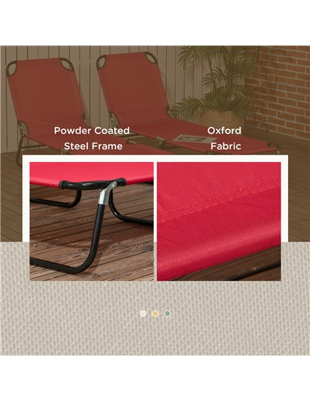 Outsunny Folding Sun Loungers Set of 2, Outdoor Day Bed with 5-Position Adjustable Backrest, Portable Recliner Garden Chairs wit - pic 118295 | FastDaddyshop