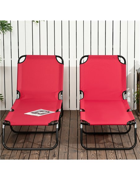Outsunny Folding Sun Loungers Set of 2, Outdoor Day Bed with 5-Position Adjustable Backrest, Portable Recliner Garden Chairs wit - pic 118298 | FastDaddyshop