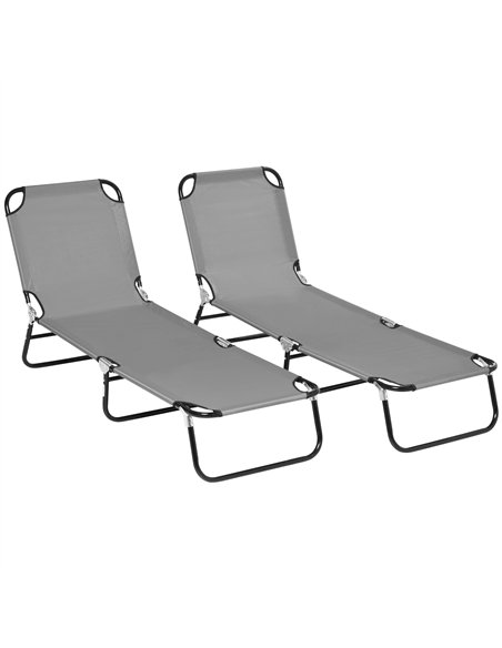Outsunny Folding Sun Loungers Set of 2, Outdoor Day Bed with 5-Position Adjustable Backrest, Portable Recliner Garden Chairs wit - pic 118299 | FastDaddyshop
