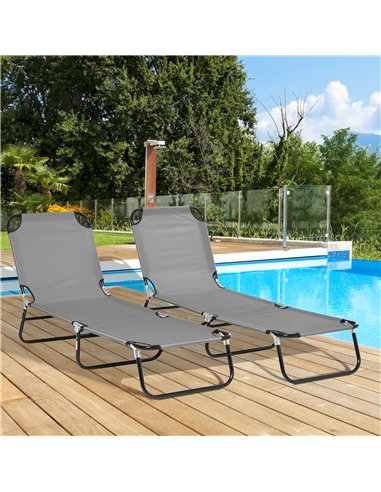 Outsunny Folding Sun Loungers Set of 2, Outdoor Day Bed with 5-Position Adjustable Backrest, Portable Recliner Garden Chairs wit