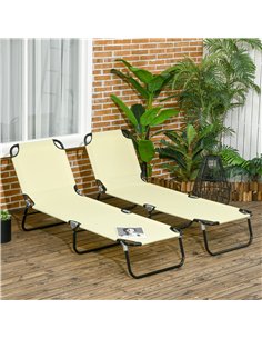 Outsunny Set of Two Metal Frame Folding Sun Loungers - Beige