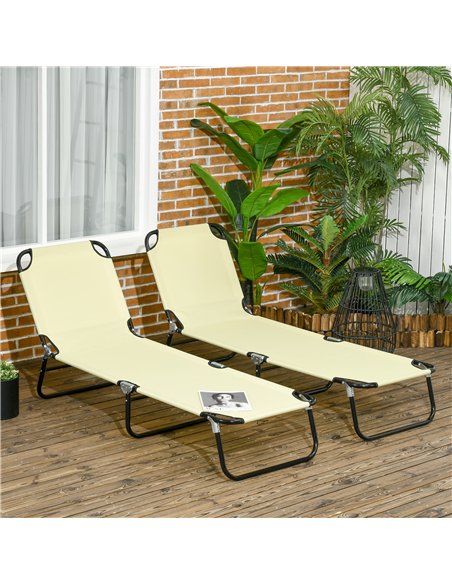 Outsunny Set of Two Metal Frame Folding Sun Loungers - Beige - pic 118309 | FastDaddyshop