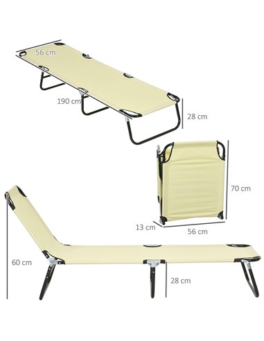 Outsunny Set of Two Metal Frame Folding Sun Loungers - Beige