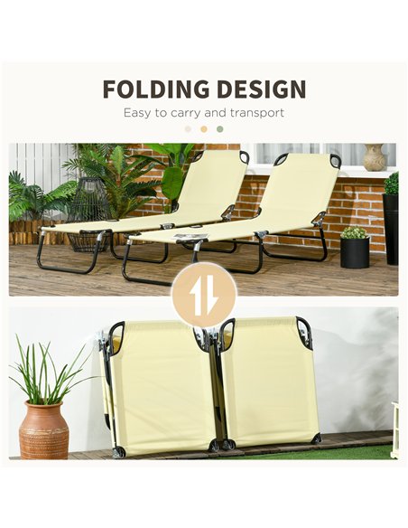 Outsunny Set of Two Metal Frame Folding Sun Loungers - Beige - pic 118312 | FastDaddyshop
