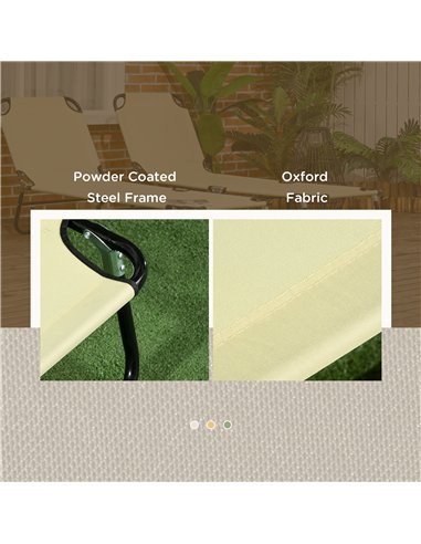 Outsunny Set of Two Metal Frame Folding Sun Loungers - Beige