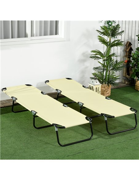 Outsunny Set of Two Metal Frame Folding Sun Loungers - Beige - pic 118316 | FastDaddyshop