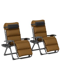 Outsunny Set of Two Reclining Sun Loungers, with Cushion - Brown