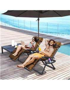 Outsunny Set of Two Reclining Sun Loungers, with Cushion - Brown 2