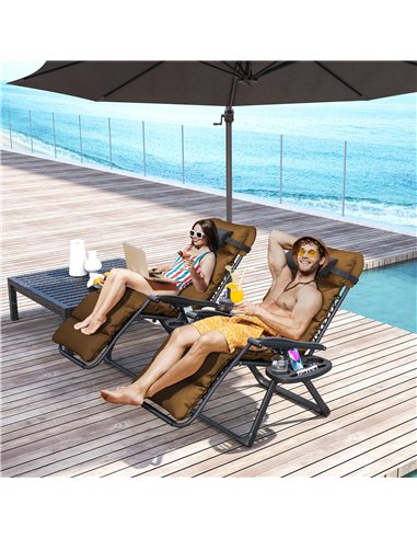Outsunny Set of Two Reclining Sun Loungers, with Cushion - Brown