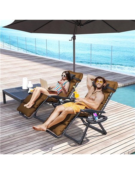 Outsunny Set of Two Reclining Sun Loungers, with Cushion - Brown - pic 118318 | FastDaddyshop