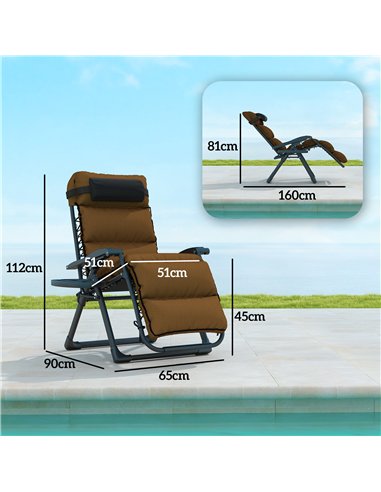 Outsunny Set of Two Reclining Sun Loungers, with Cushion - Brown