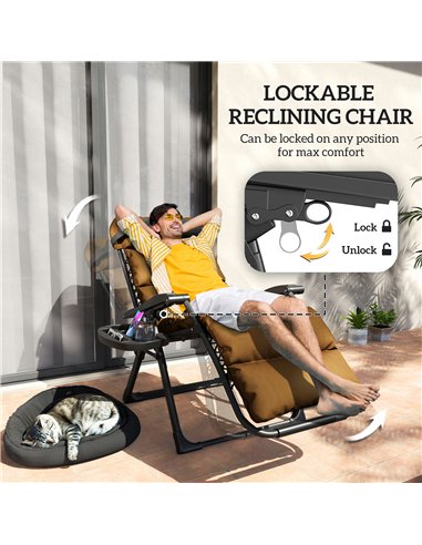 Outsunny Set of Two Reclining Sun Loungers, with Cushion - Brown