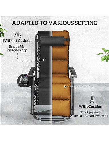 Outsunny Set of Two Reclining Sun Loungers, with Cushion - Brown