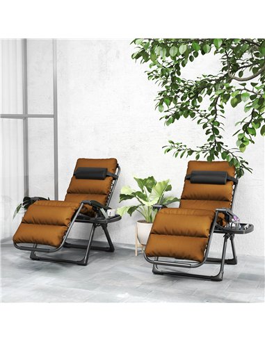 Outsunny Set of Two Reclining Sun Loungers, with Cushion - Brown